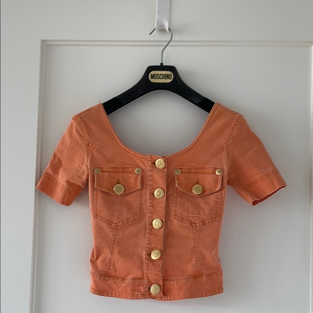 Moschino Vintage Jeans Orange Button Down Shirt - Picture 4 of 13